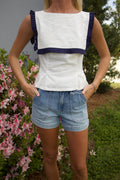 The Yoke Top-White and Navy