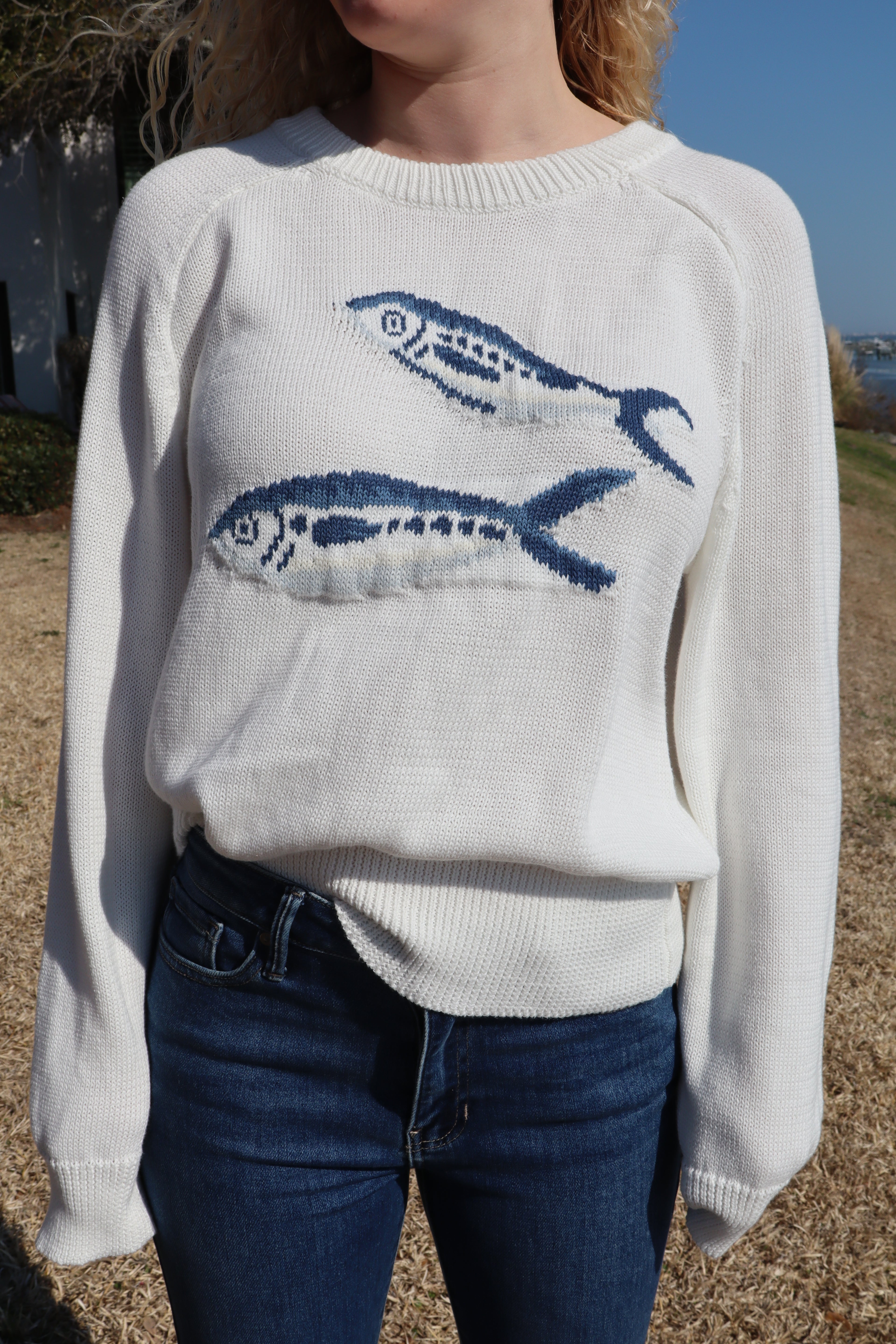 Blue Fish Knitted Sweater-Ivory