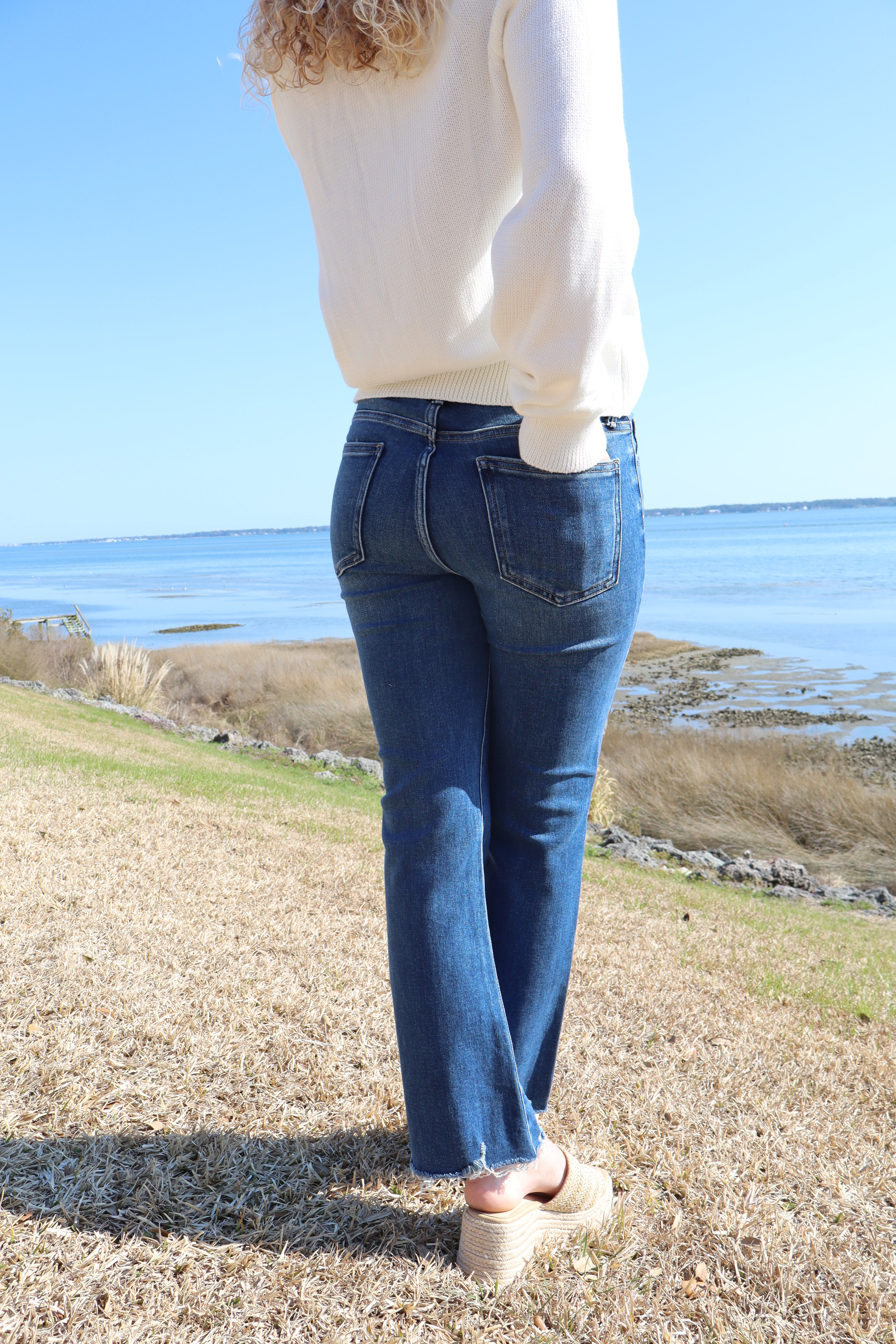 Alison Cropped Flare Jeans-Dark Denim
