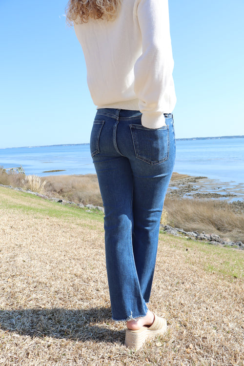 Alison Cropped Flare Jeans-Dark Denim
