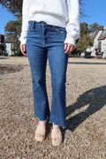 Alison Cropped Flare Jeans-Dark Denim
