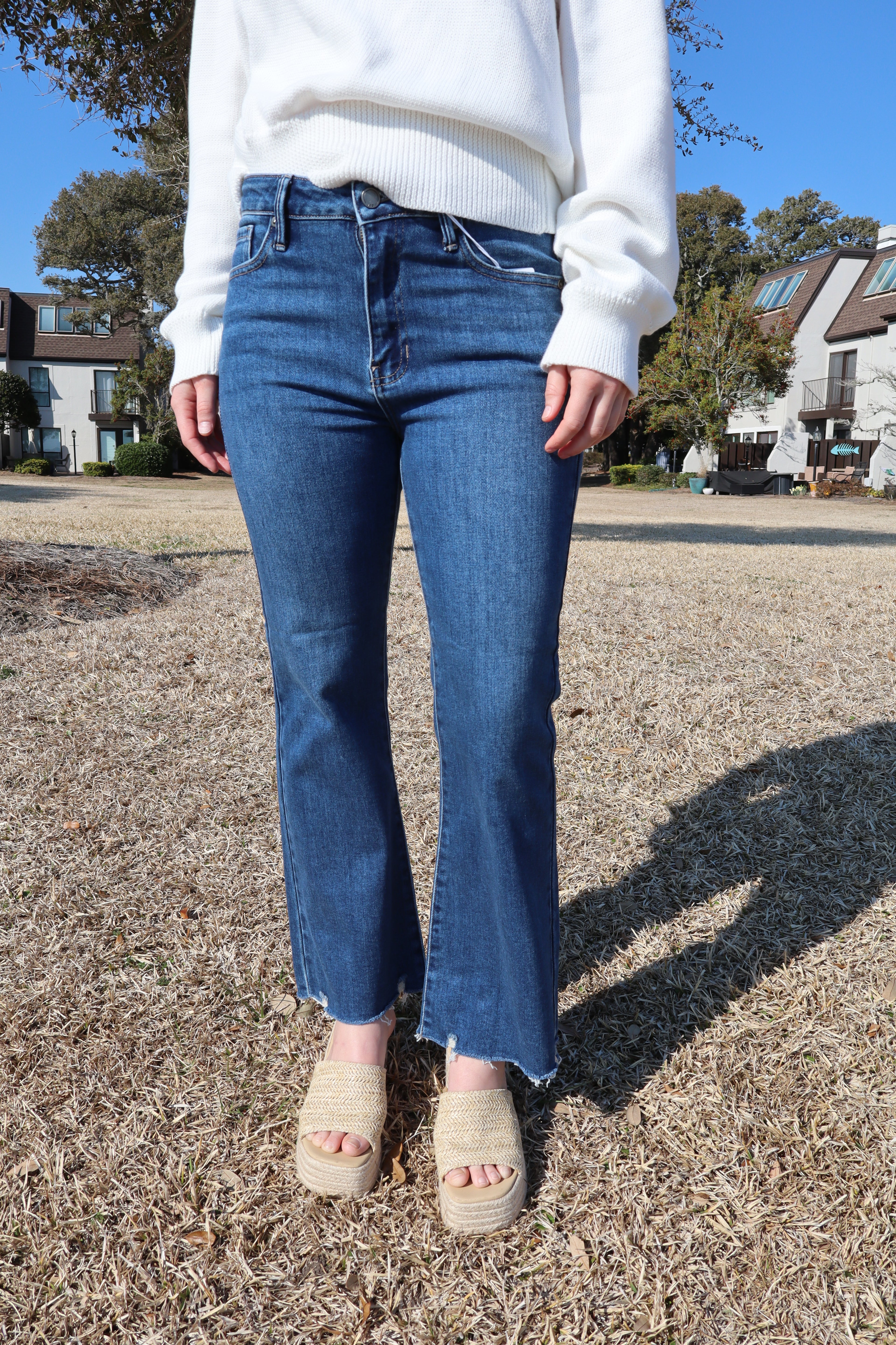 Alison Cropped Flare Jeans-Dark Denim
