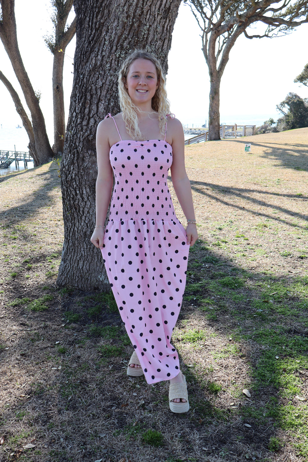 Lauren Polka Dot Maxi Dress-Pink