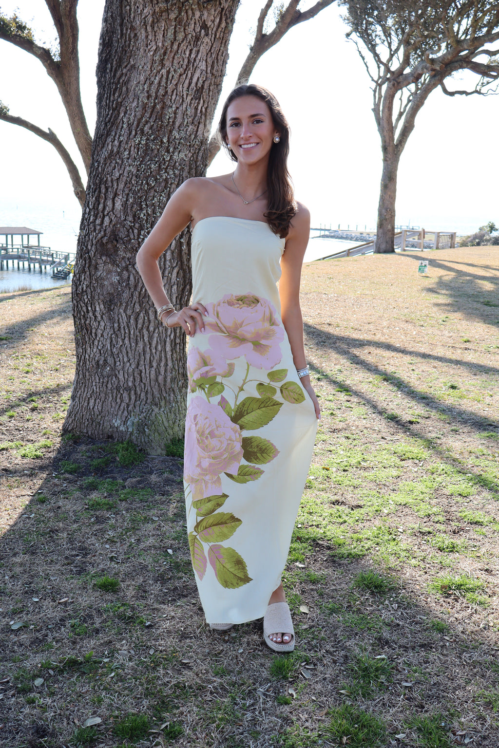Spring Has Spring Floral Strapless Maxi-Butter Yellow