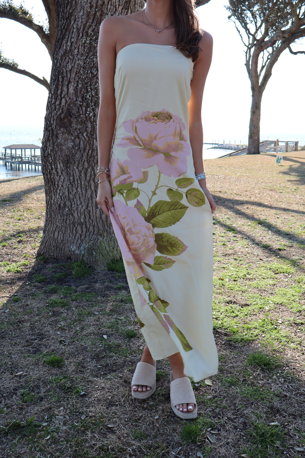 Spring Has Spring Floral Strapless Maxi-Butter Yellow