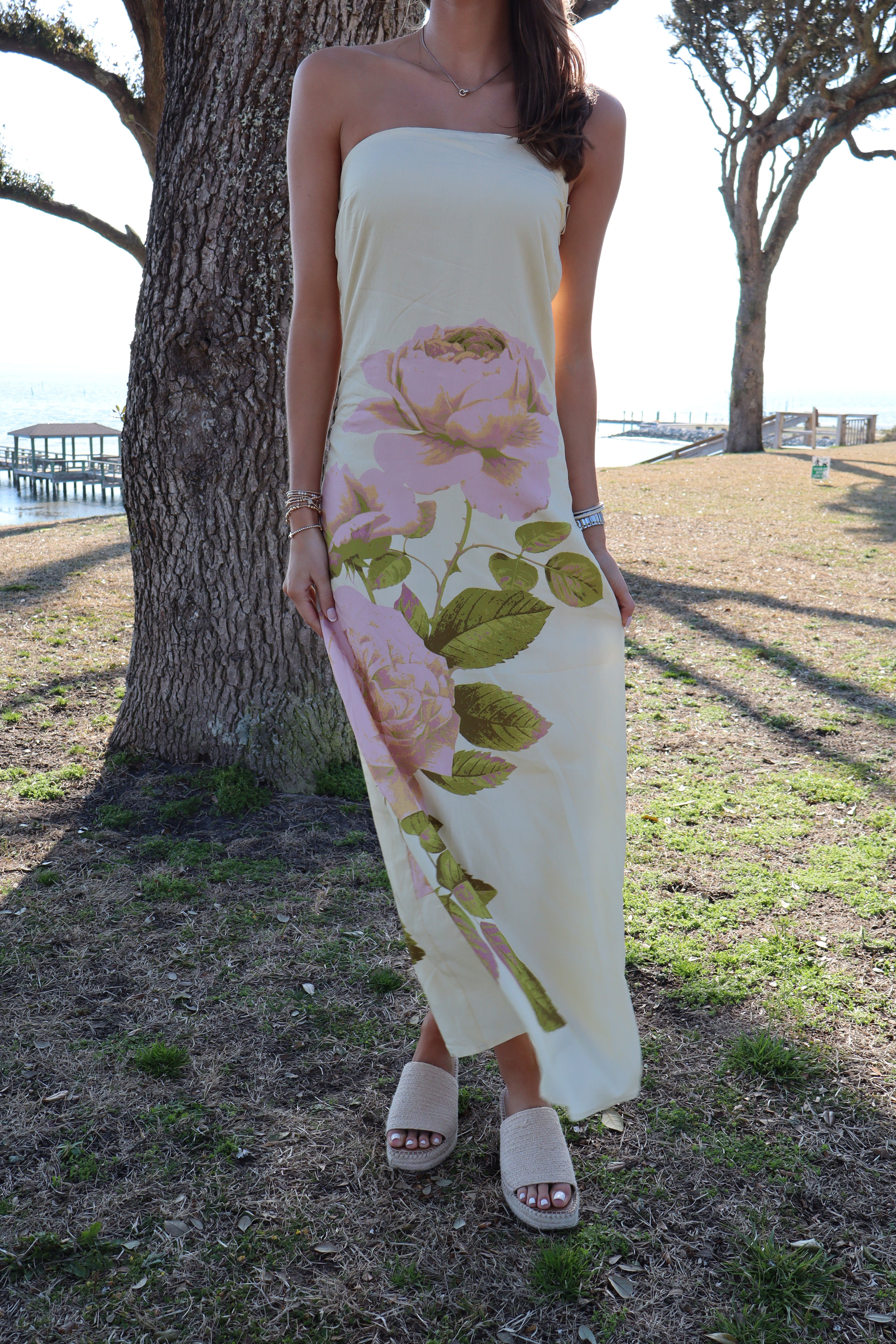 Spring Has Spring Floral Strapless Maxi-Butter Yellow