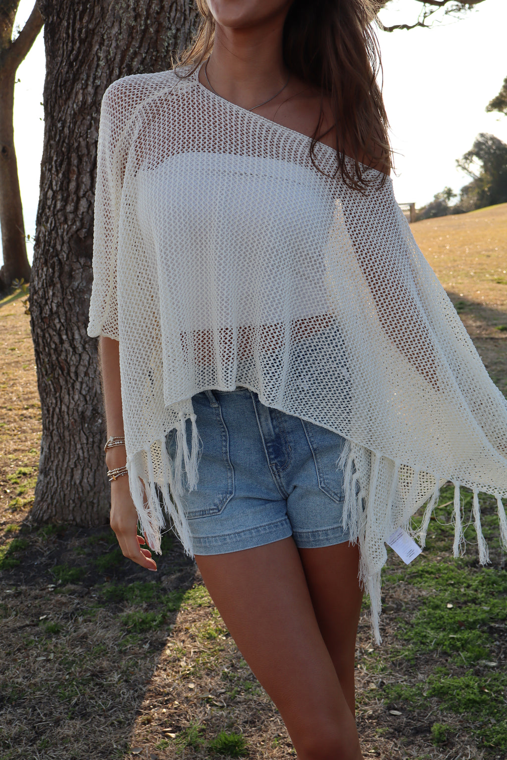Island Time Fringe Cover Up Top-Off White