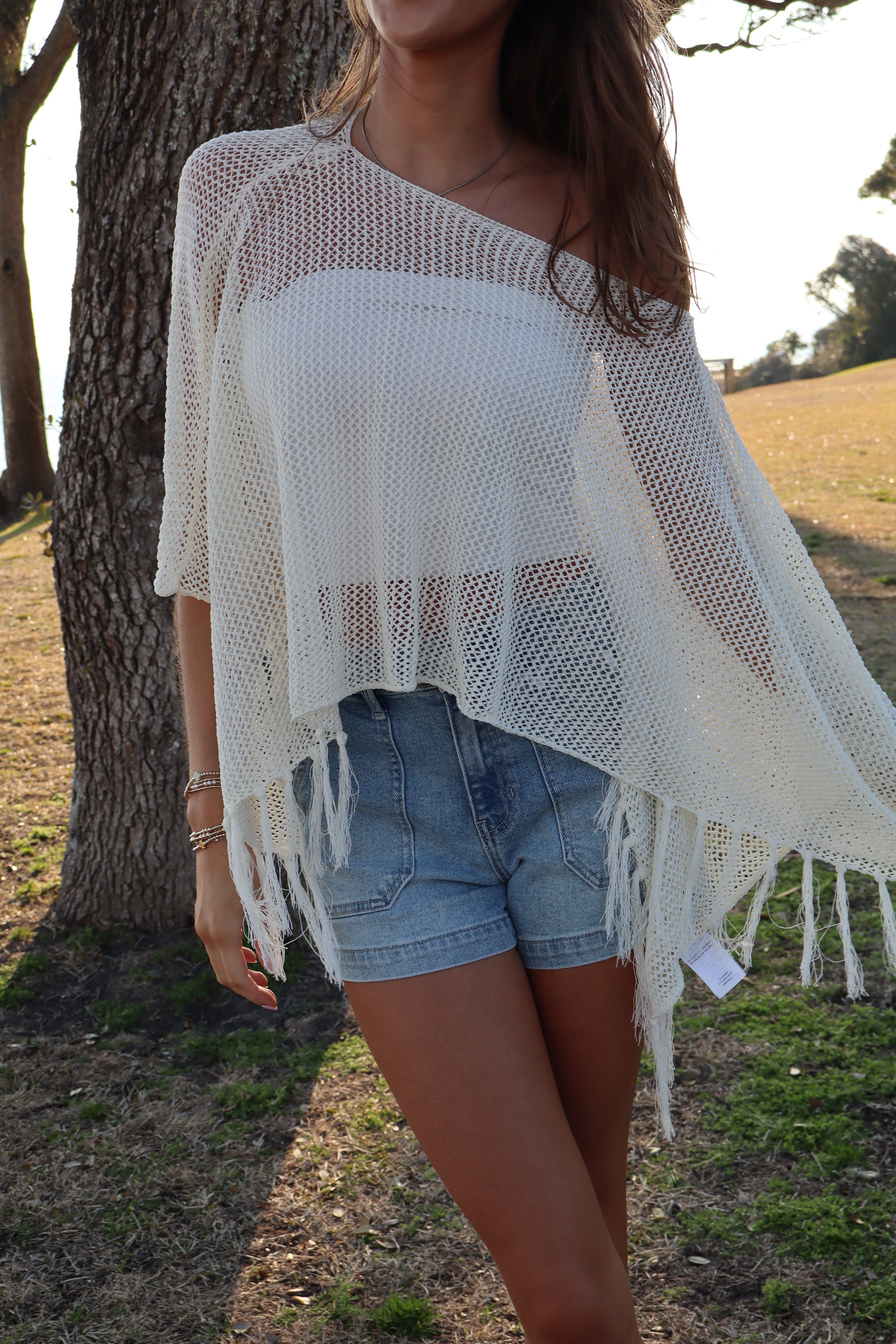 Island Time Fringe Cover Up Top-Off White