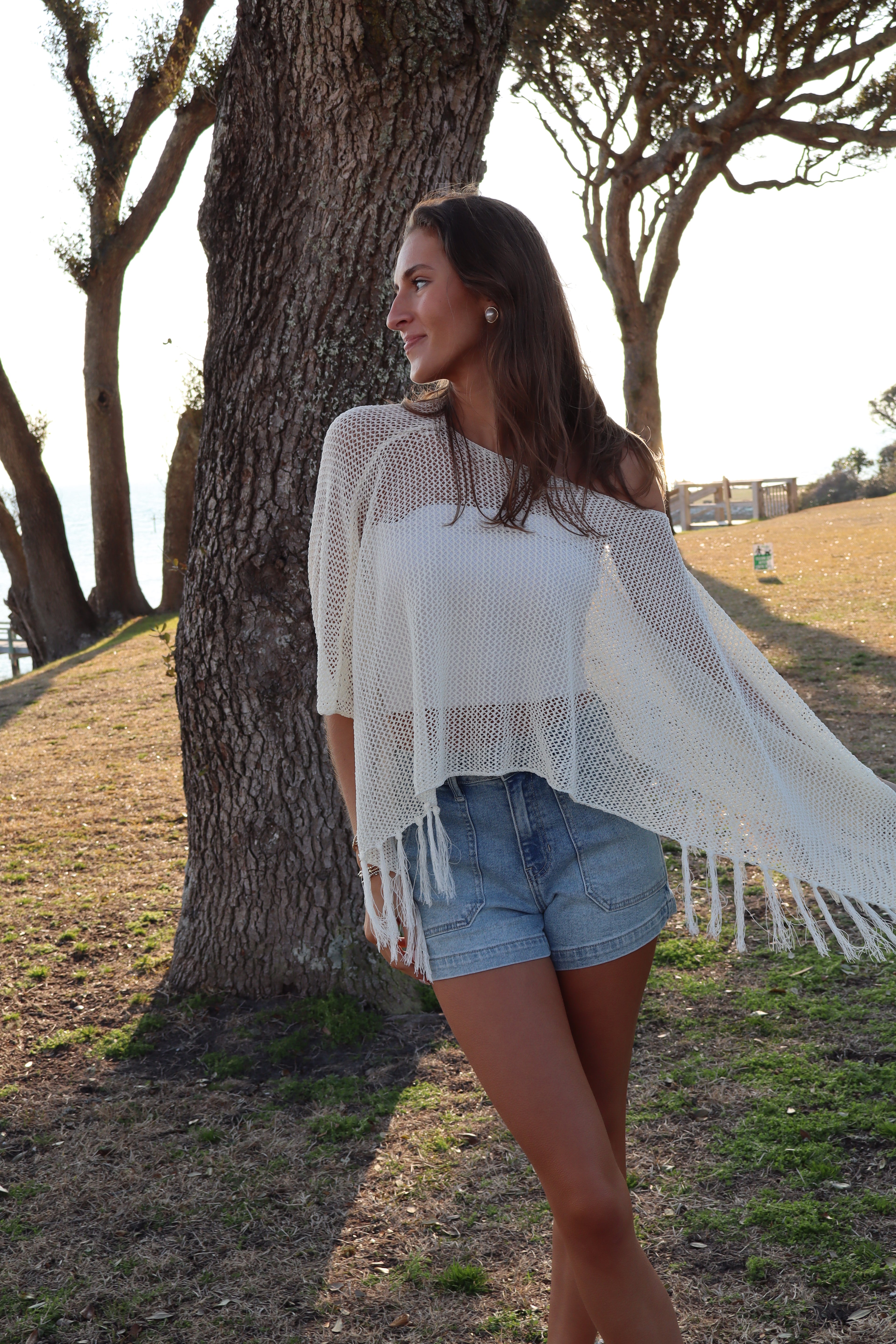 Island Time Fringe Cover Up Top-Off White