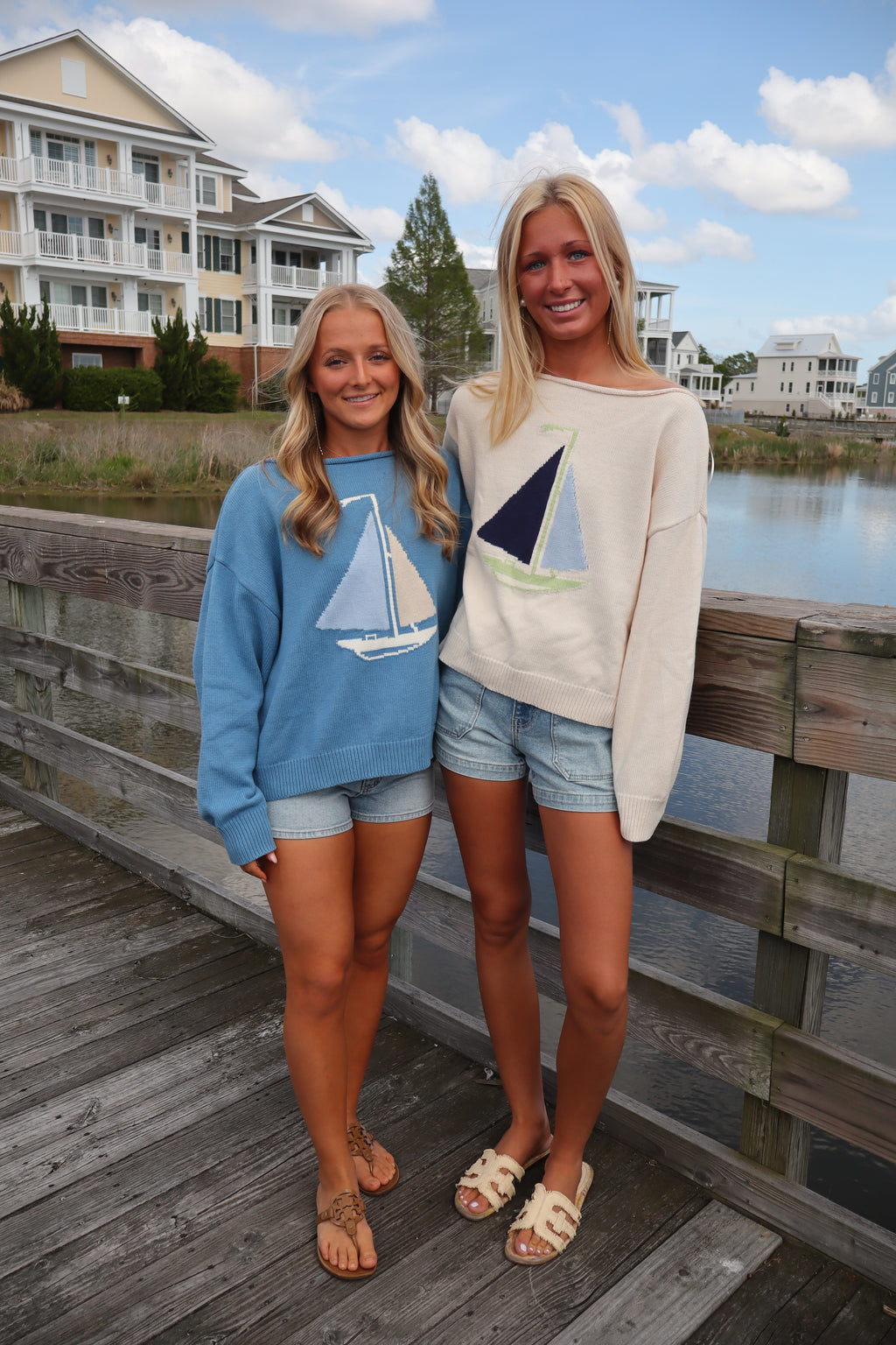 Sail Boat Neck Sweater-Cream