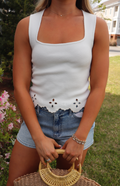 The Daisy Scalloped Tank-White