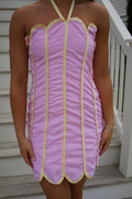 Madison Scalloped Mini Dress-Pink and Yellow