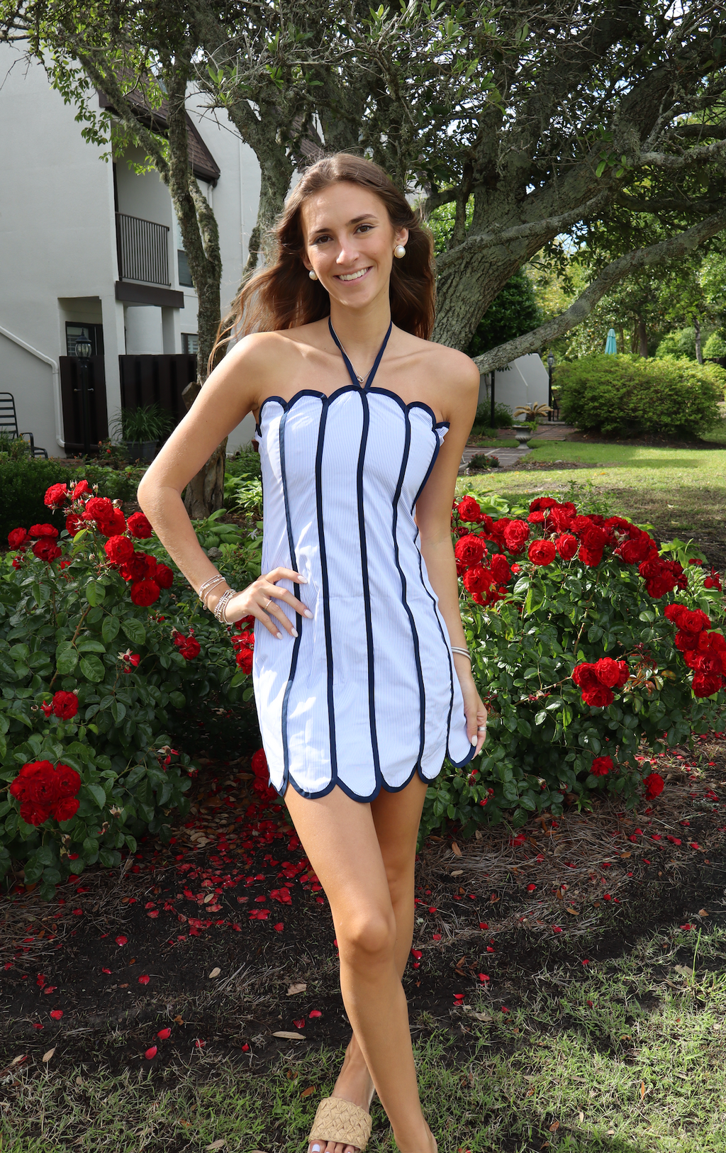 Madison Scalloped Mini Dress-Blue
