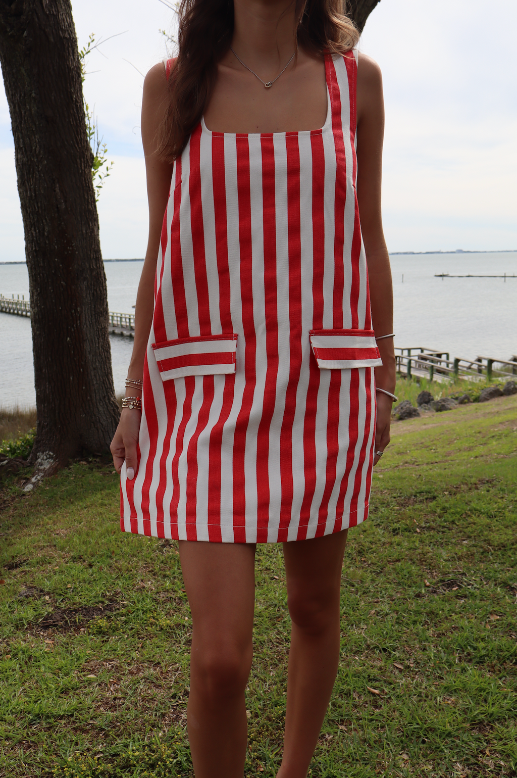 Freedom Striped Dress-Red
