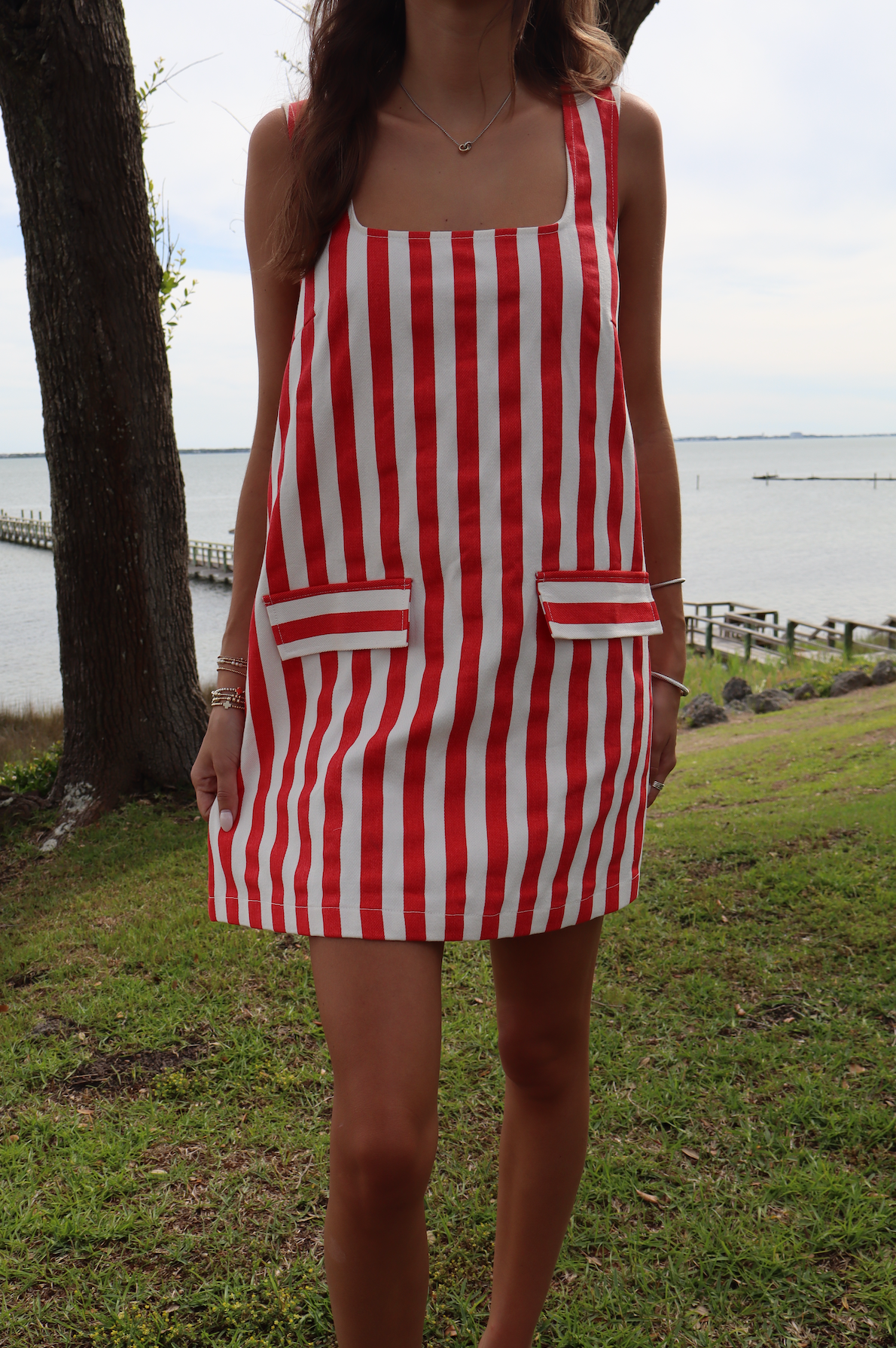 Freedom Striped Dress-Red