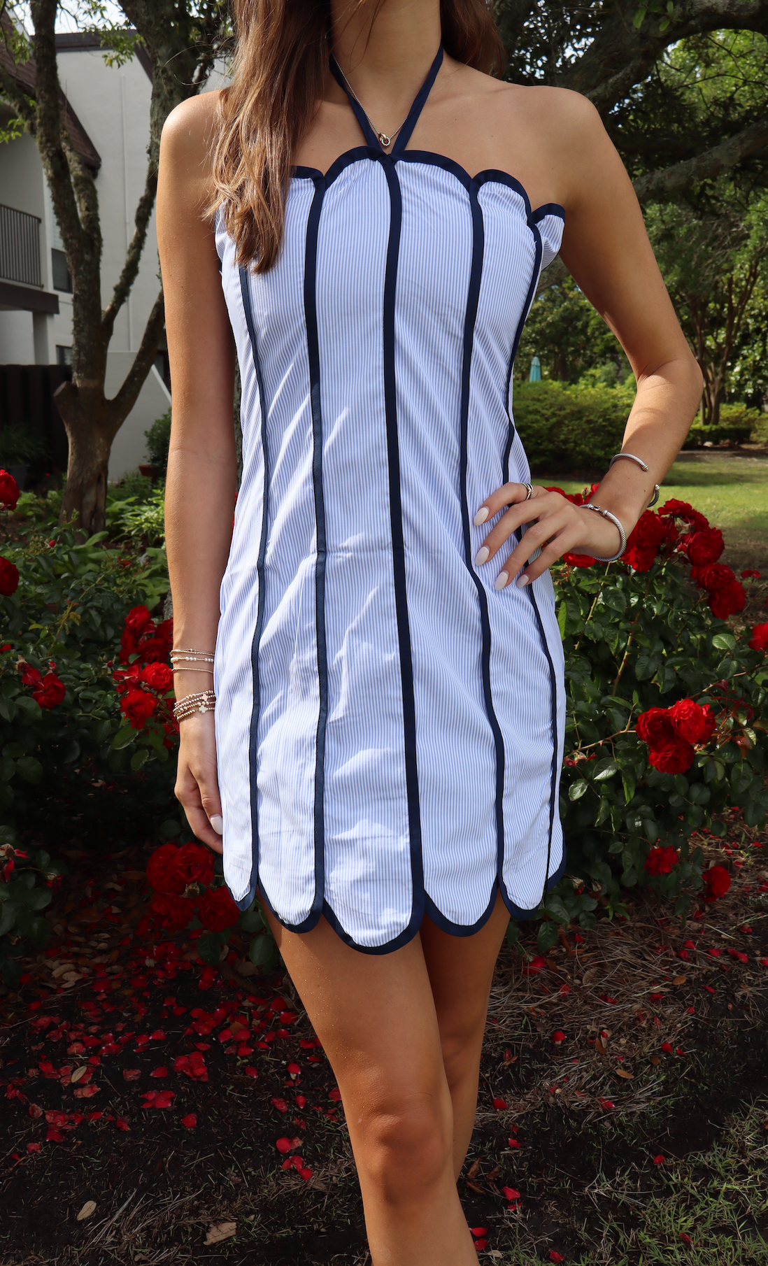 Madison Scalloped Mini Dress-Blue